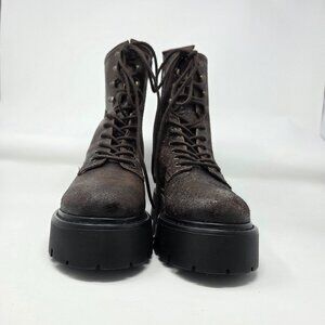 Steve Madden Rowen Lace Up Boot in Brown Distressed Leather, Size 9, NWOT